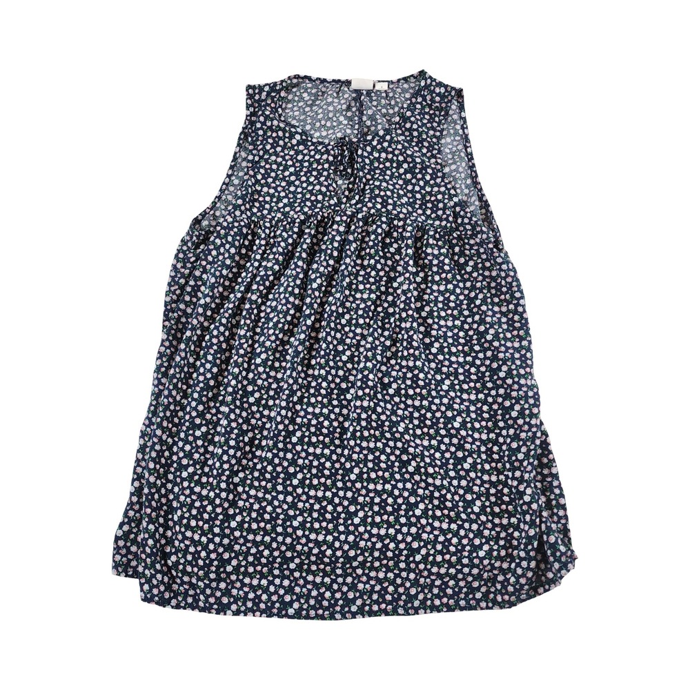 Gap Womens Navy Blue Ditsy Floral Tie Neck Sleeveless Babydoll Top Small‎